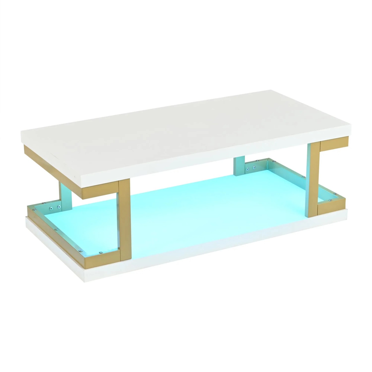 Merax Couchtisch 100x50x37.5cm LED MDF Weiß Gold