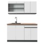 Vicco R-Line Singleküche, 140 cm, Weiß/Anthrazit mit Eiche Arbeitsplatte.