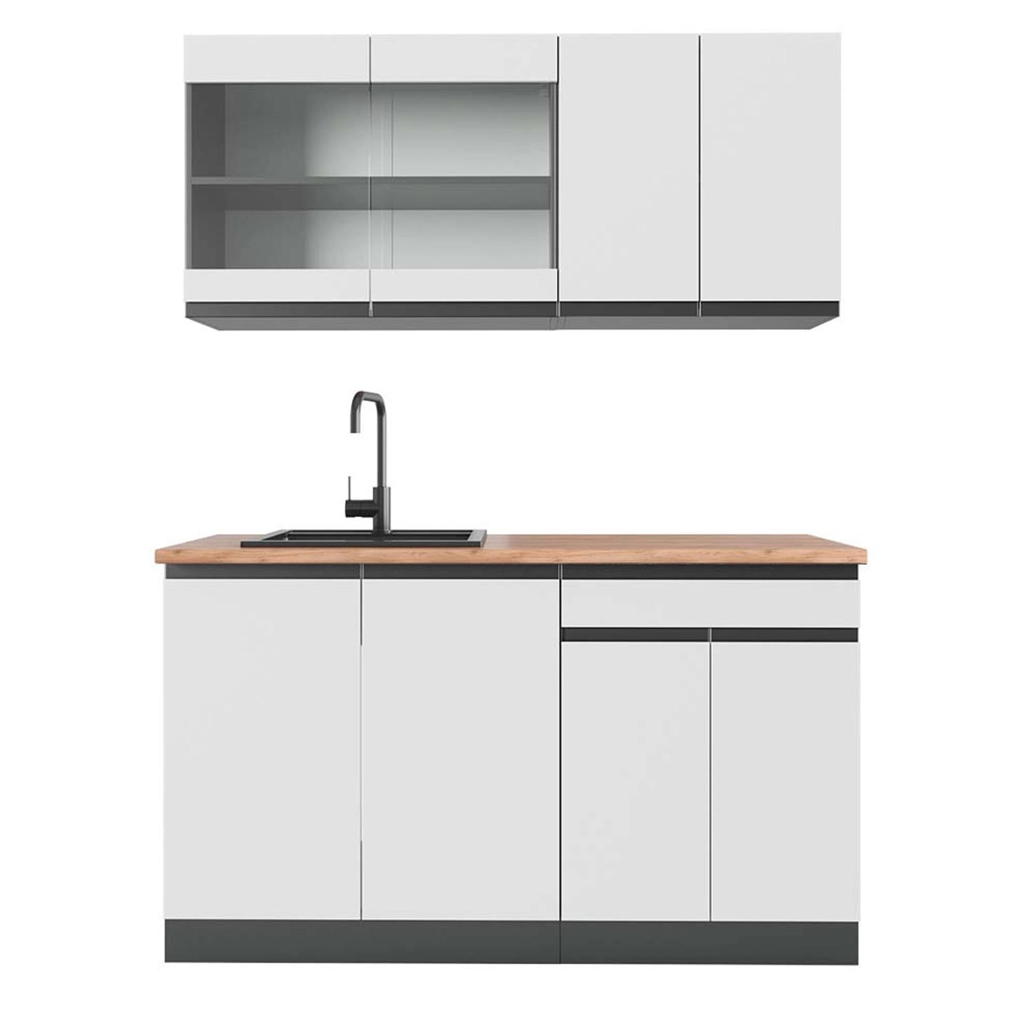 Vicco R-Line Singleküche Weiß/Anthrazit 140 cm AP Eiche