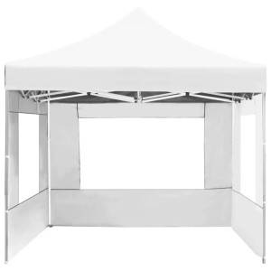 Weißes, faltbares Profi-Partyzelt 4,5x3m mit Wänden und Aluminiumrahmen.