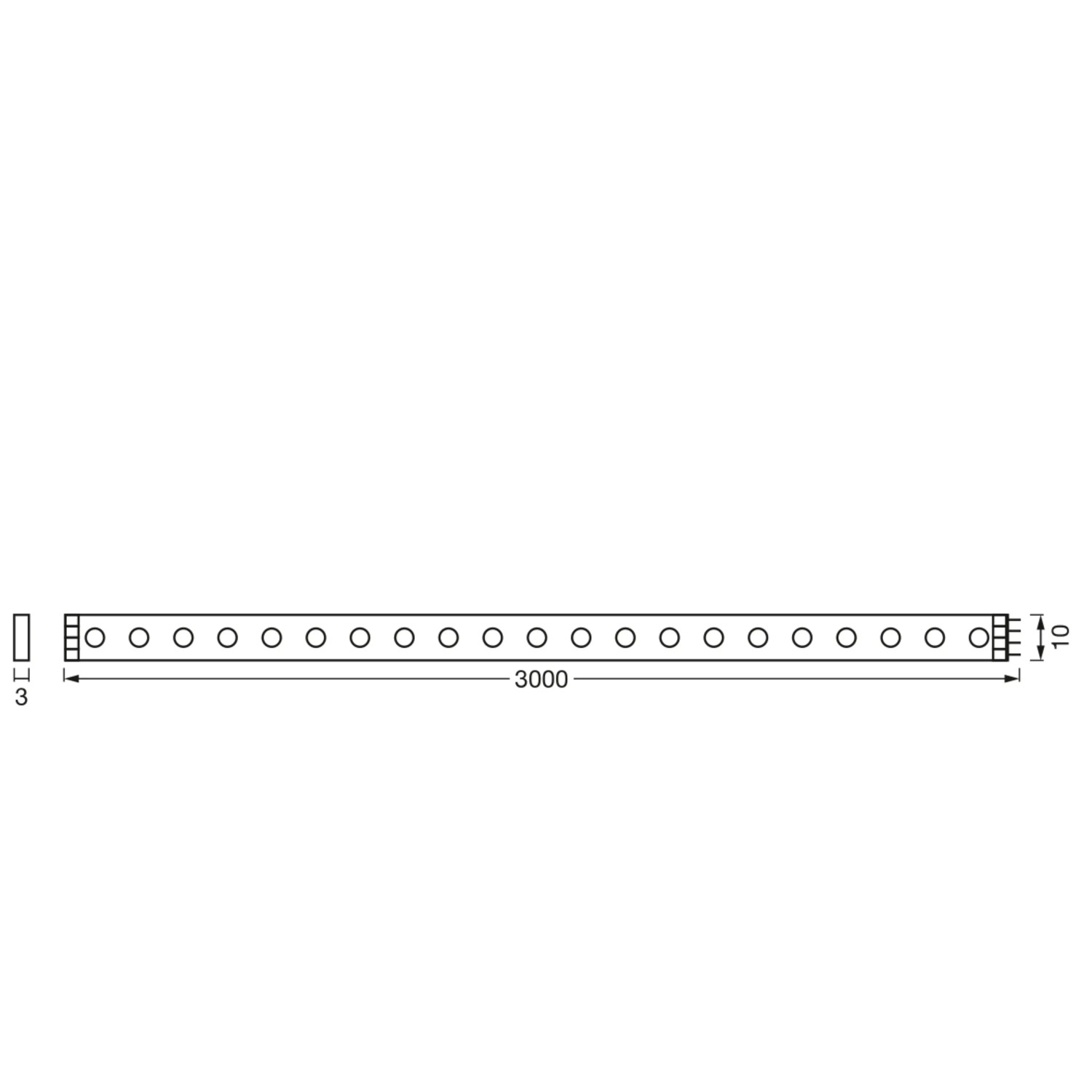 Technische Zeichnung Ledvance LED-Streifen Flex Audio, 300cm, mit Maßen.