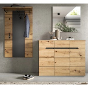 Inn.Furn Garderoben-Set 3-teilig in Eiche und Grau 215 cm Cooper