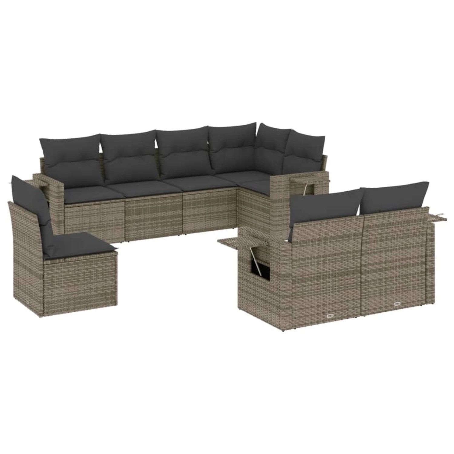 vidaXL 8-tlg Garten-Sofagarnitur mit Kissen Grau Poly Rattan Modell 109