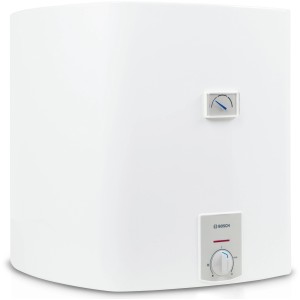 Weißer Bosch Wandspeicher Tronic Plus Store 80 l mit Temperaturanzeige und Regler.