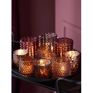 Dekorative, lila Teelichthalter Midnight Mystery aus Glas, 10 cm hoch, Ø 11 cm.