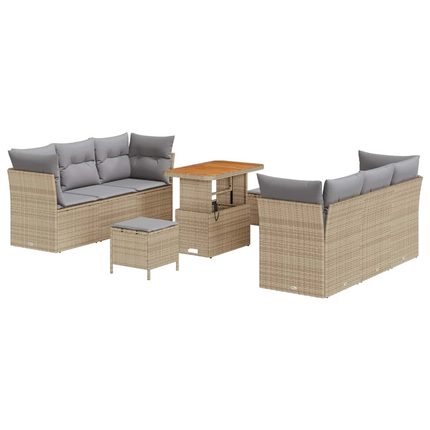 vidaXL 9-Teiliges Garten-Sofaset mit Kissen Beiges Poly Rattan und Akazie 3 günstig online kaufen