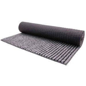 Grauer Primaflor Sauberlauf Magnum Teppichläufer, 1,00x1,50m, mit gerippter Struktur und aufgerolltem Ende.