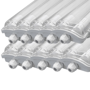 10er-Set LUXULA LED Feuchtraum Wannenleuchten, 120cm, mit T8 Röhren, 4000K, IP65, IK08