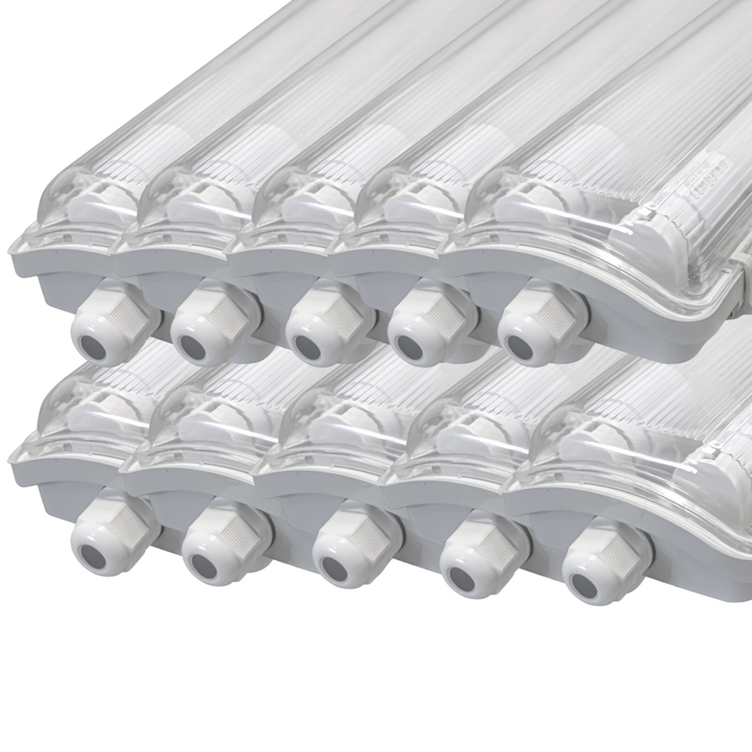 LUXULA 10er-Set LED Feuchtraum Wannenleuchte 120cm LED Wannenleuchte Inkl. LED-Röhren T8 4000K IP65 IK08