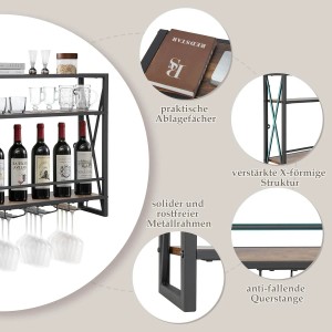 Costway Weinregal Wand 3 Ebenen 4 Weingläser Industrial