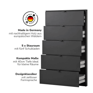 Anthrazit Kommode mit 5 Schubladen von mokebo. Stilvolle Anrichte oder Sideboard für Wohnraum.