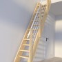 StarWood Treppe Samos Fichte mit weißem Holz-Edelstahlgeländer und verjüngten Stufen.