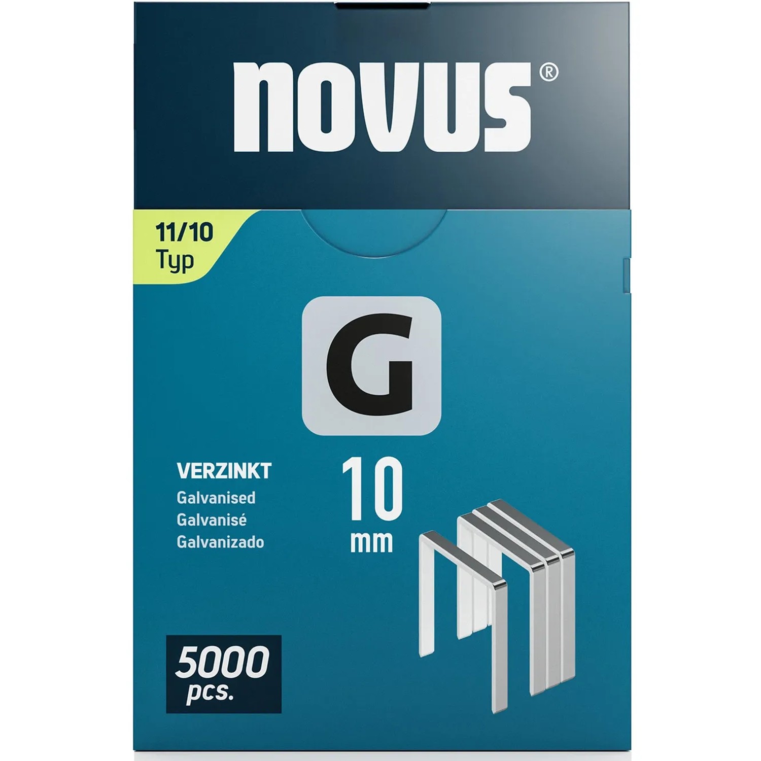 Novus Flachdrahtklammern G 11, 10 mm, 5000 Stück, verzinkt für Tacker. Zubehör für Heimwerker und Profis.