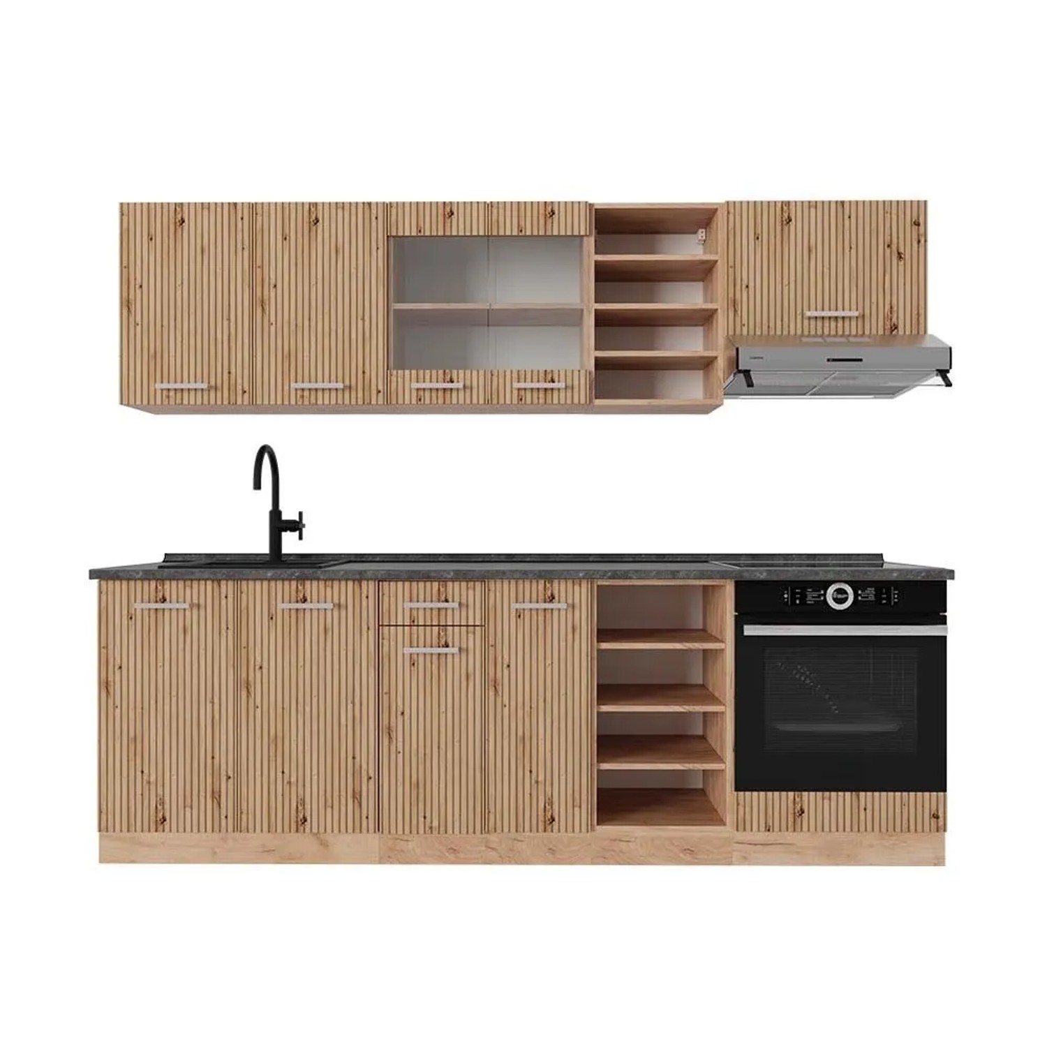 Vicco R-Line Küchenzeile Artisan-Eiche Goldkraft Eiche 240 cm AP Anthrazit ohne E-Geräte