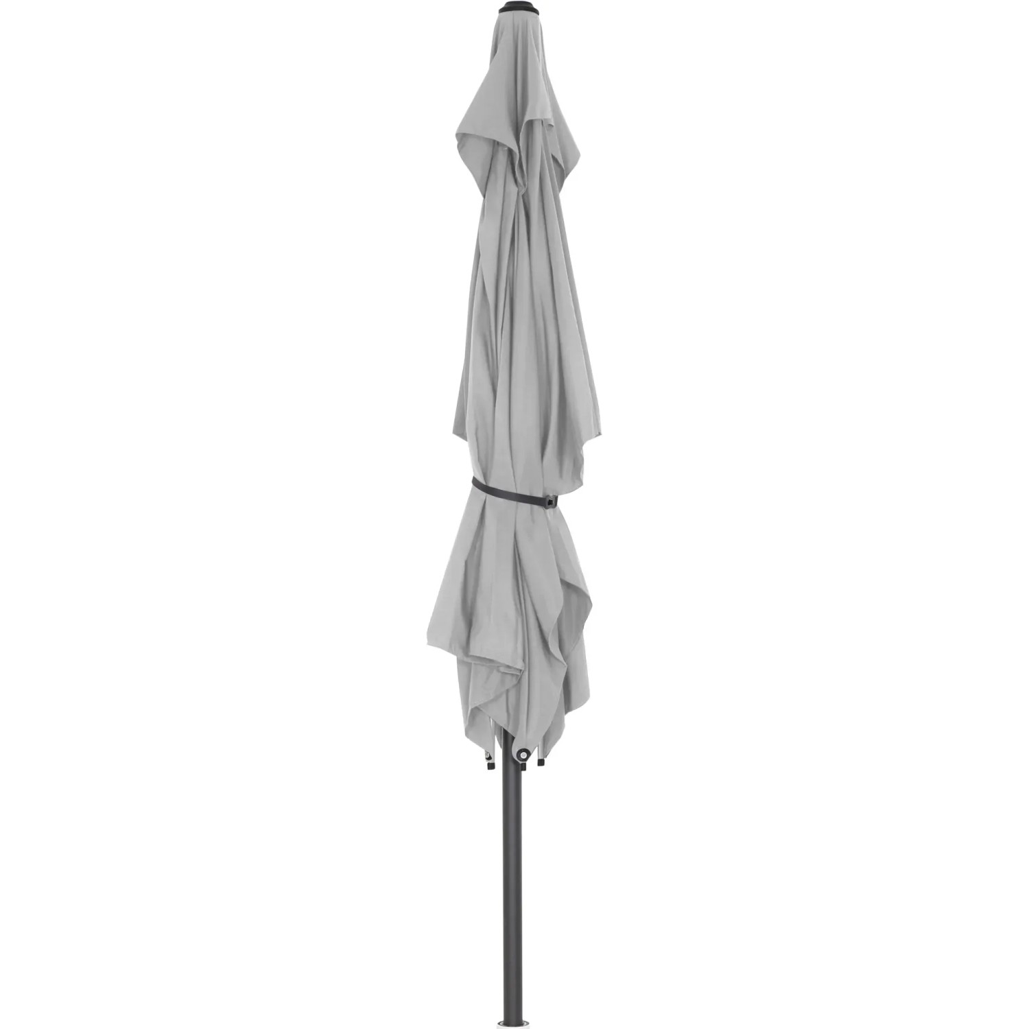 Geschlossener, grauer Siena Garden Marktschirm 200x300 cm mit Knickfunktion.
