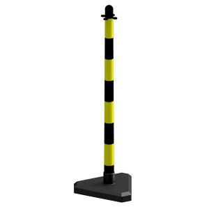 Gelb-schwarzer Kettenständer mit dreieckigem Fuß, 40 mm Pfosten für Absperrungen.