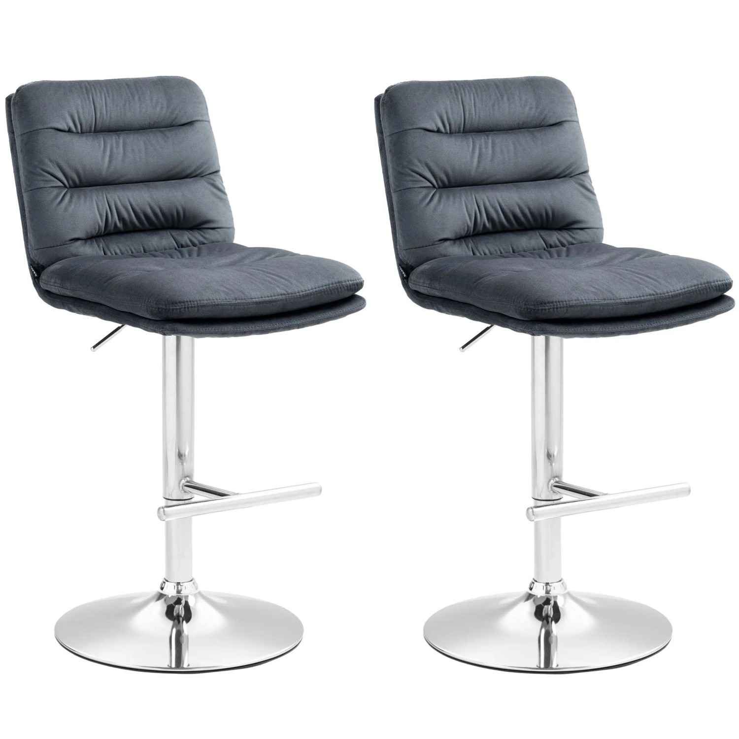 DELUKE Barhocker 2er Set TURIN Dunkelgrau Samt Chrom Barstuhl Mit Lehne Tresenhocker Tresenstuhl