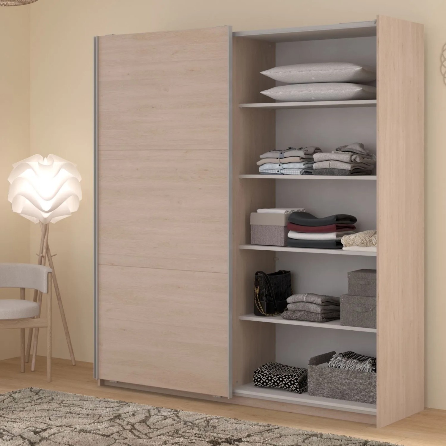 Parisot Kleiderschrank 2-Türig mit Spiegel in Jackson Eiche Schiebetürenschrank 178 x 203 cm Soft-Close Swing_2