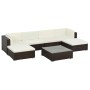 Braunes 7-tlg. vidaXL Garten-Lounge-Set aus Rattan mit cremeweißen Auflagen und Tisch.