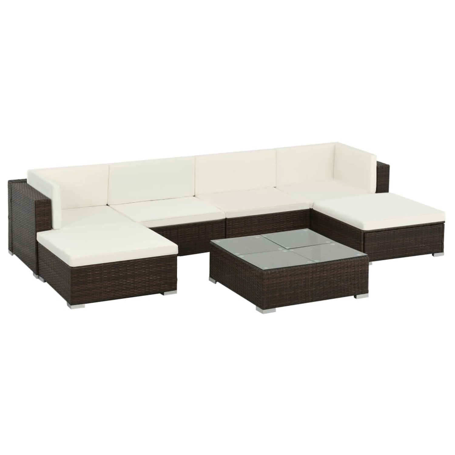 vidaXL 7-Tlg Garten-Lounge-Set mit Auflagen Poly Rattan Braun 44597