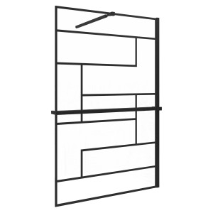 Schwarze AICA Walk In Duschwand 100x200cm mit Gitterdekor, Duschregal und Handtuchhalter.