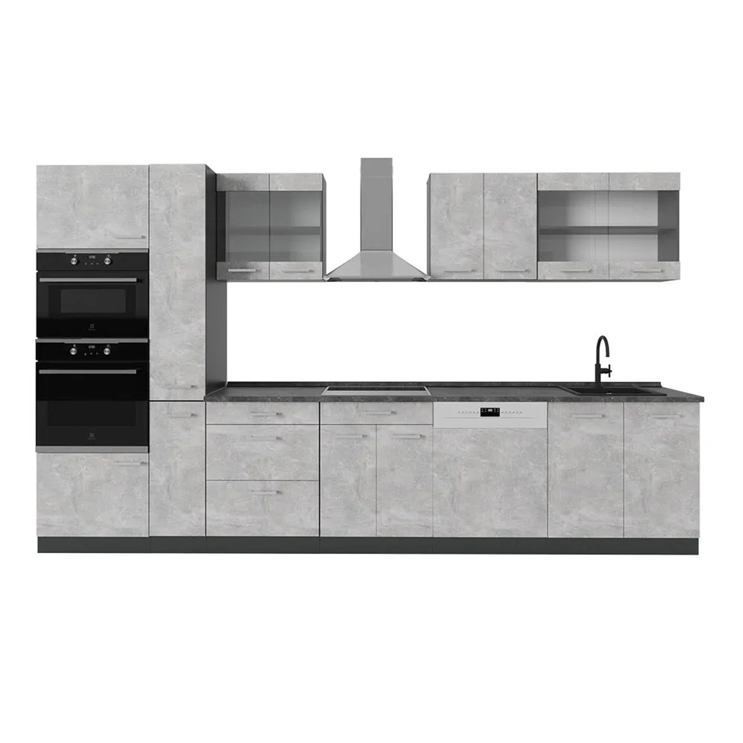 Vicco R-Line Küchenzeile Beton Anthrazit 350 cm AP Anthrazit ohne E-Geräte