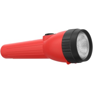 Rote Energizer LED Taschenlampe mit geriffeltem Griff und schwarzem Lampenkopf.