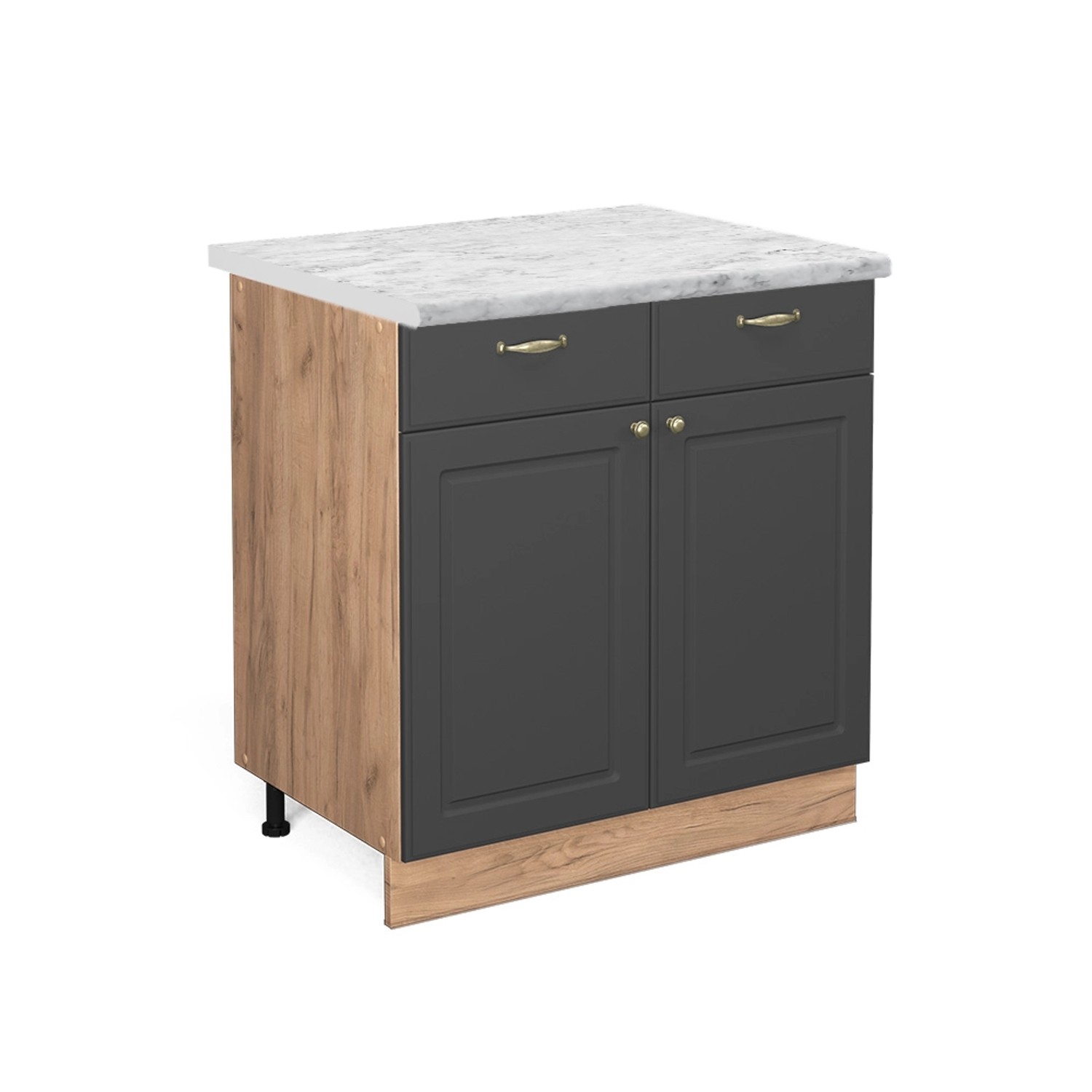 Vicco Küchenunterschrank Fame-Line Anthrazit-Gold/Goldkraft Eiche 80 cm AP Marmor