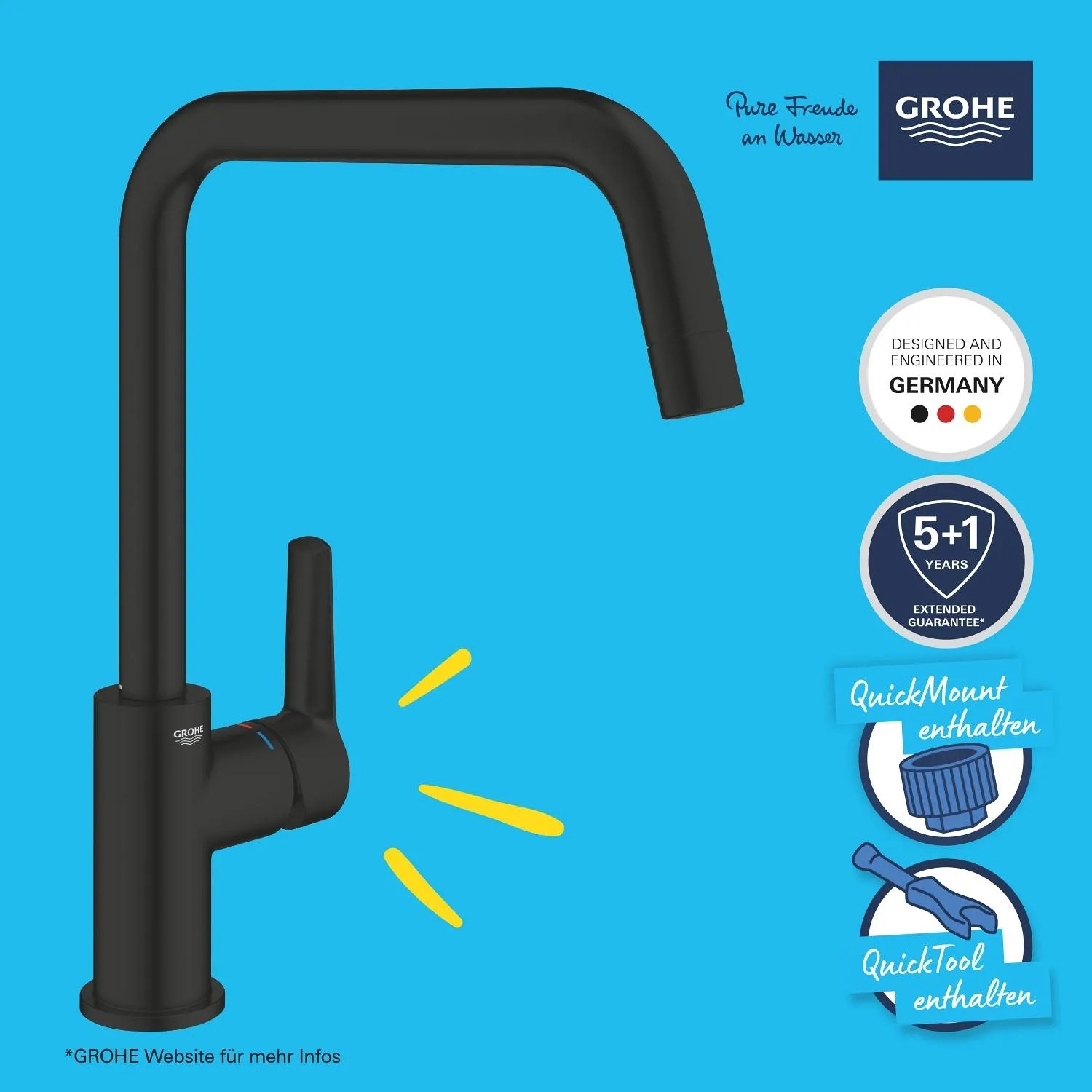 Grohe QuickFix Spültischarmatur Start, Schwarz, hoher Auslauf. Einhebelmischer für die Küche.