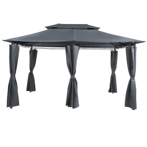 Graphitgrauer Beliani Pavillon COLOS 300x400 mit Vorhängen und Winddach.