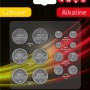 Knopfzellen-Set, 14-teilig mit Lithium- und Alkaline-Batterien verschiedener Typen.
