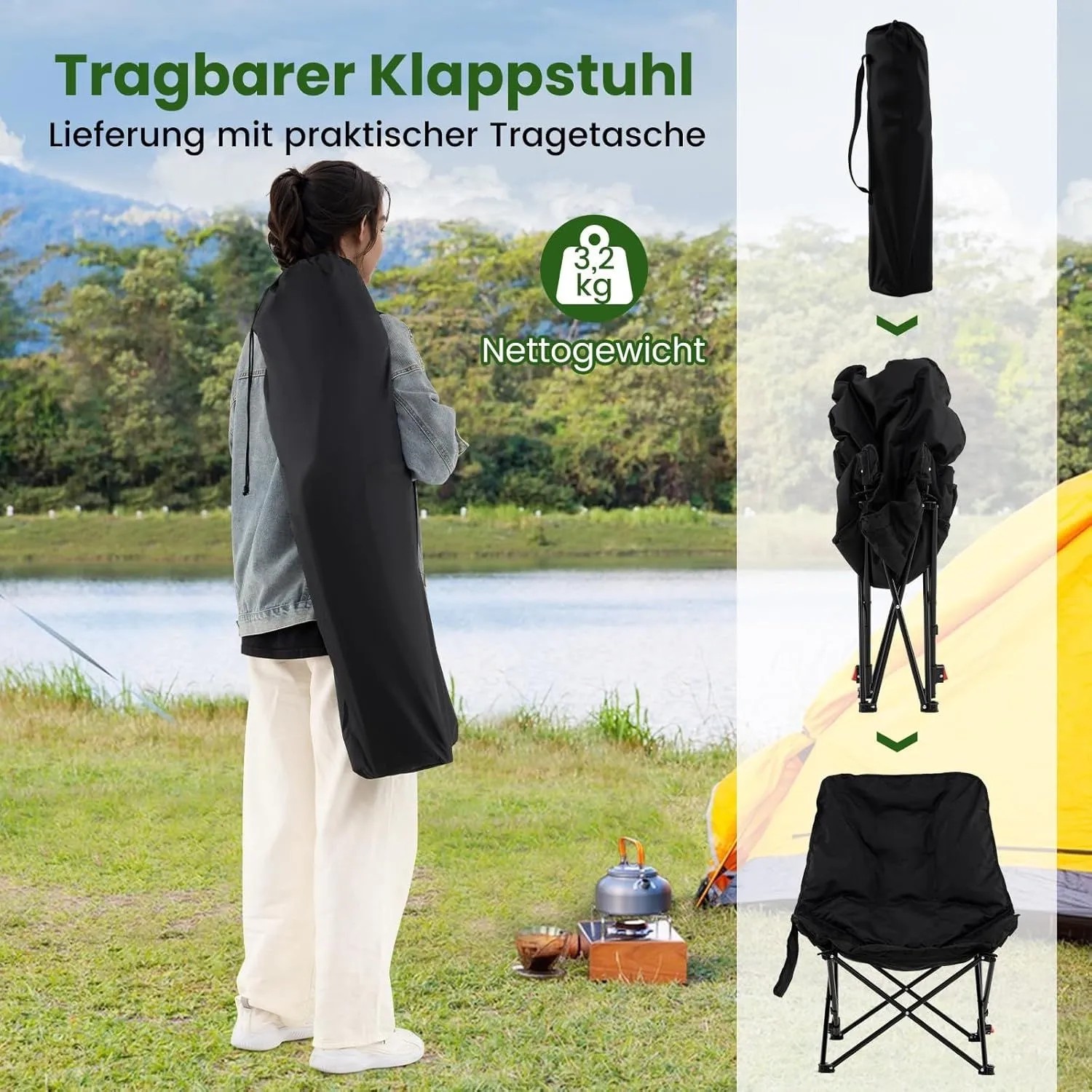 Costway Faltbarer Campingstuhl mit Tragetasche und verstellbarer Rückenlehne.