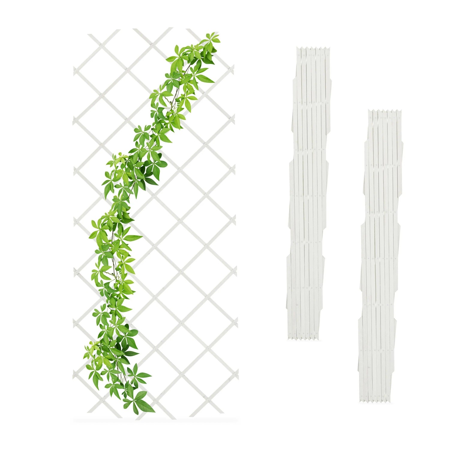Relaxdays Rankgitter Tannenholz Weiß Ausziehbar 3er Set 180 cm x 90 cm x 1 cm