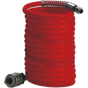 Einhell Spiralschlauch, 8 m, rot, mit Schnellanschlusskupplung und Stecknippel für Kompressoren.