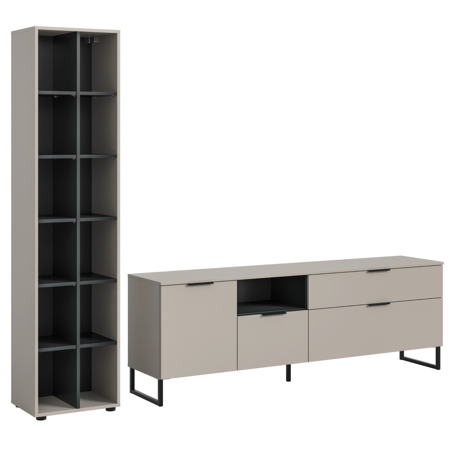 Inn.Furn Wohnwand  in Kaschmir und Schwarz 245 cm mit Soft-Close Morena günstig online kaufen