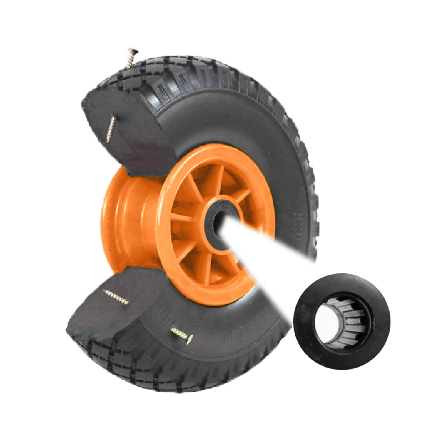 TRUTZHOLM Sackkarrenrad PU Rad 260x85mm 3.00-4 75mm Zentrierte Nabe Durchmesser 20mm Orange