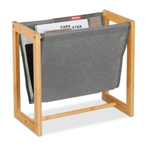Relaxdays Zeitschriftenhalter Bambus Stoff Natur Grau Kompakt 37 cm x 39,5 cm x 21 cm 0,84 kg