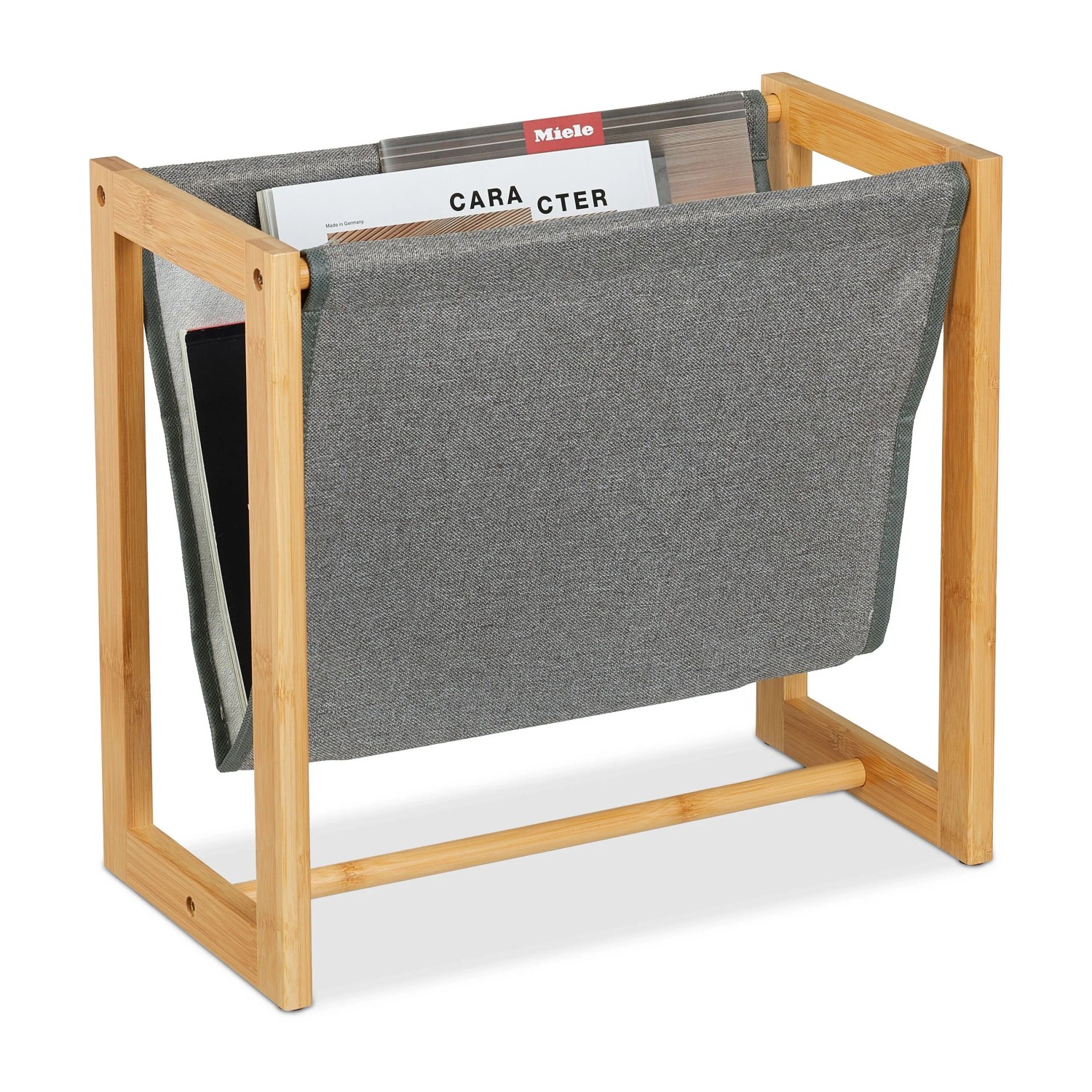 Relaxdays Zeitschriftenhalter Bambus Stoff Natur Grau Kompakt 37 Cm X 39, 5 Cm X 21 Cm 0, 84 Kg