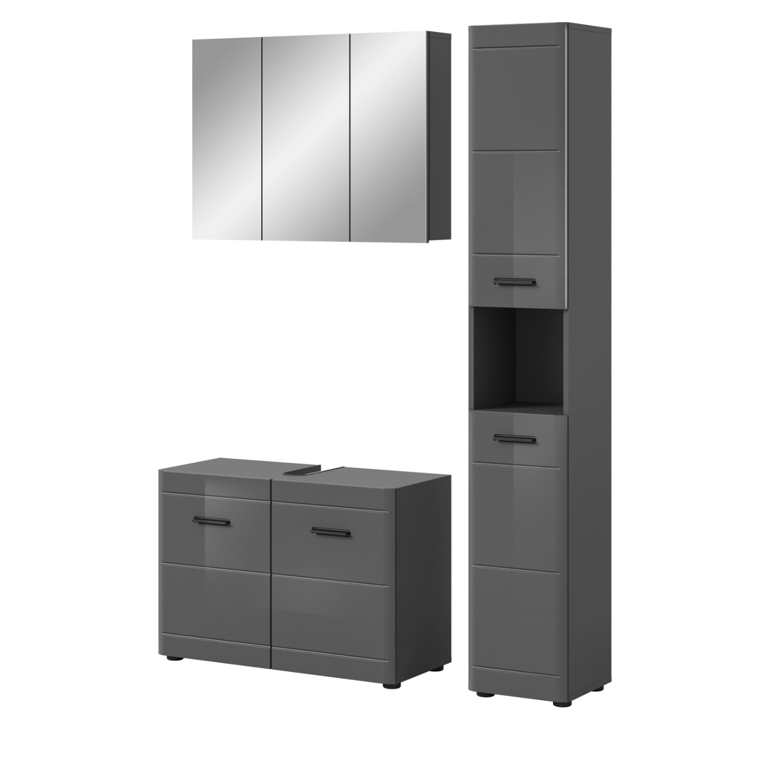 Inn.Furn Badmöbel-Set Grau Hochglanz 125 cm mit Soft-Close Strong günstig online kaufen