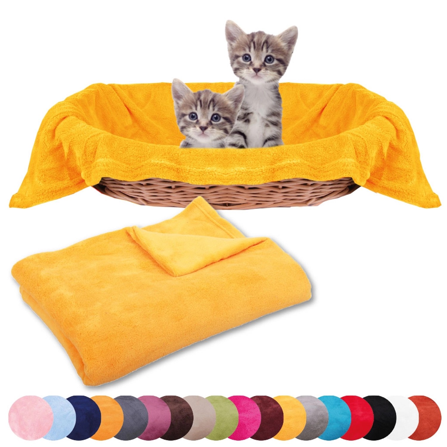 Orangefarbene Bestlivings Katzendecke aus Mikrofaser (60x80 cm) mit Katzen im Korb.