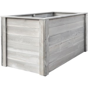 Graues Holz-Hochbeet, 150x76x79 cm, ideal für Garten & Terrasse. Robust und witterungsbeständig.