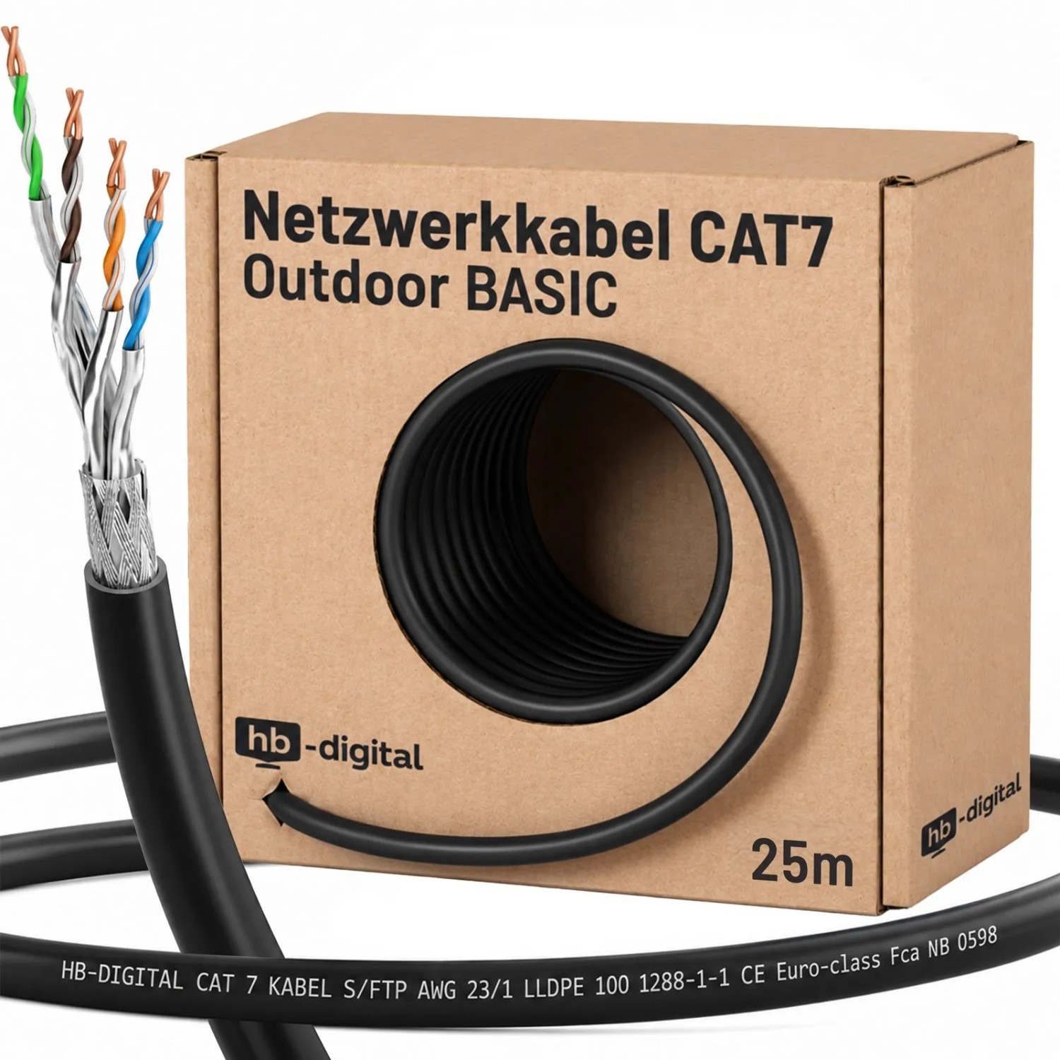 hb-digital CAT 7 Netzwerkkabel Outdoor Basic Simplex 25m AWG23 S/FTP LLDPE