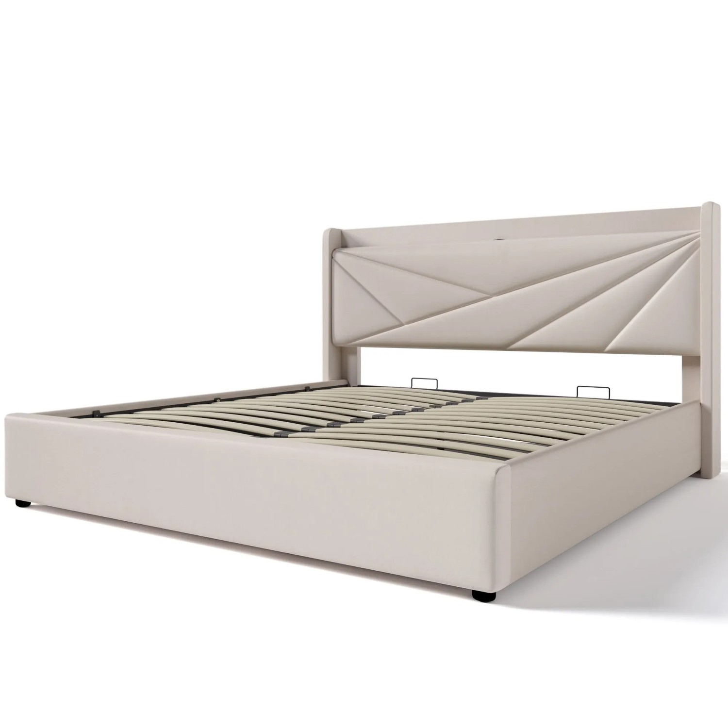 okwish Polsterbett 140x200cm mit Stauraum USB C Jugendzimmer Beige ohne Matratze