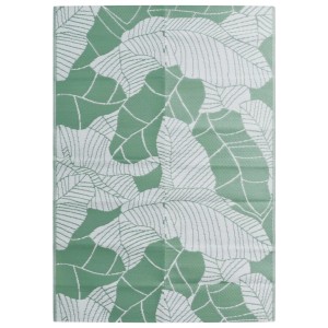 vidaXL Outdoorteppich 140x200 cm mit Blattmuster, grün/weiß. Robuster Teppich für Terrasse & Balkon.