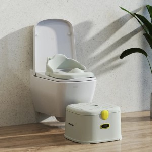 AIYAPLAY Kindertopf 3-in-1 in Grau mit Trittstufe am WC für Toilettentraining.