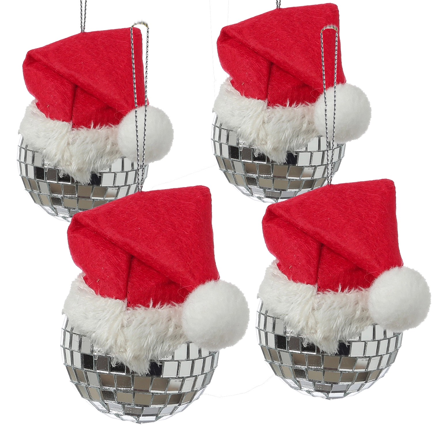 Marelida Weihnachtsbaumschmuck Discokugel Weihnachtsbaumkugel Silber Nikolausmütze 4er Set