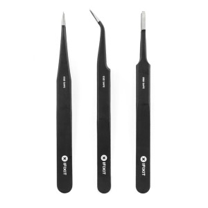 iFixit Pinzetten-Set, 3-teilig, schwarz, für Präzisionsarbeiten. ESD-geschützt.