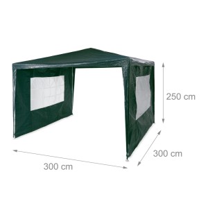 Relaxdays Pavillon Metall Grün Wasserabweisend mit 2 Seitenteilen 3 x 3 m 6,8 kg