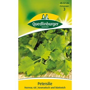 Samentüte Quedlinburger Petersilie 'Festival 68', glattblättrig und aromatisch.