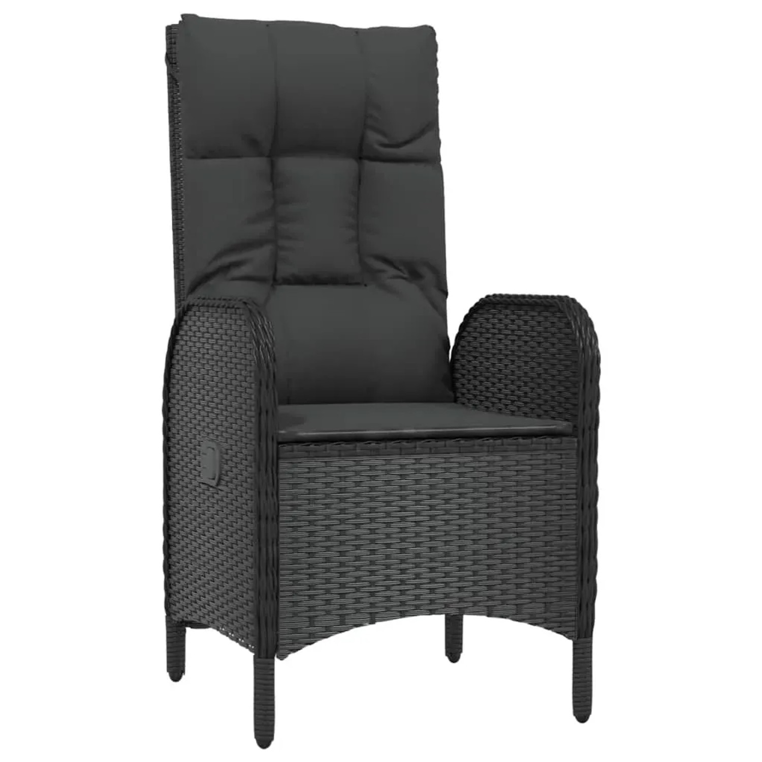 Schwarzer Gartenstuhl aus Polyrattan mit Kissen, Teil der vidaXL 9-tlg. Essgruppe.